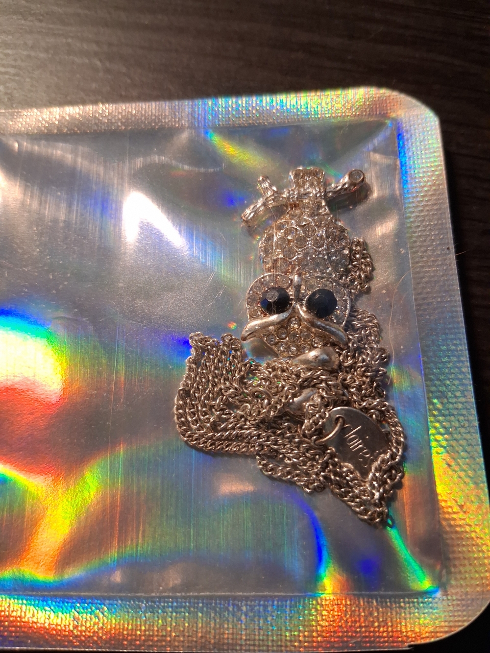 & Other Stories Silver Owl Necklace with Navy Eye Stones